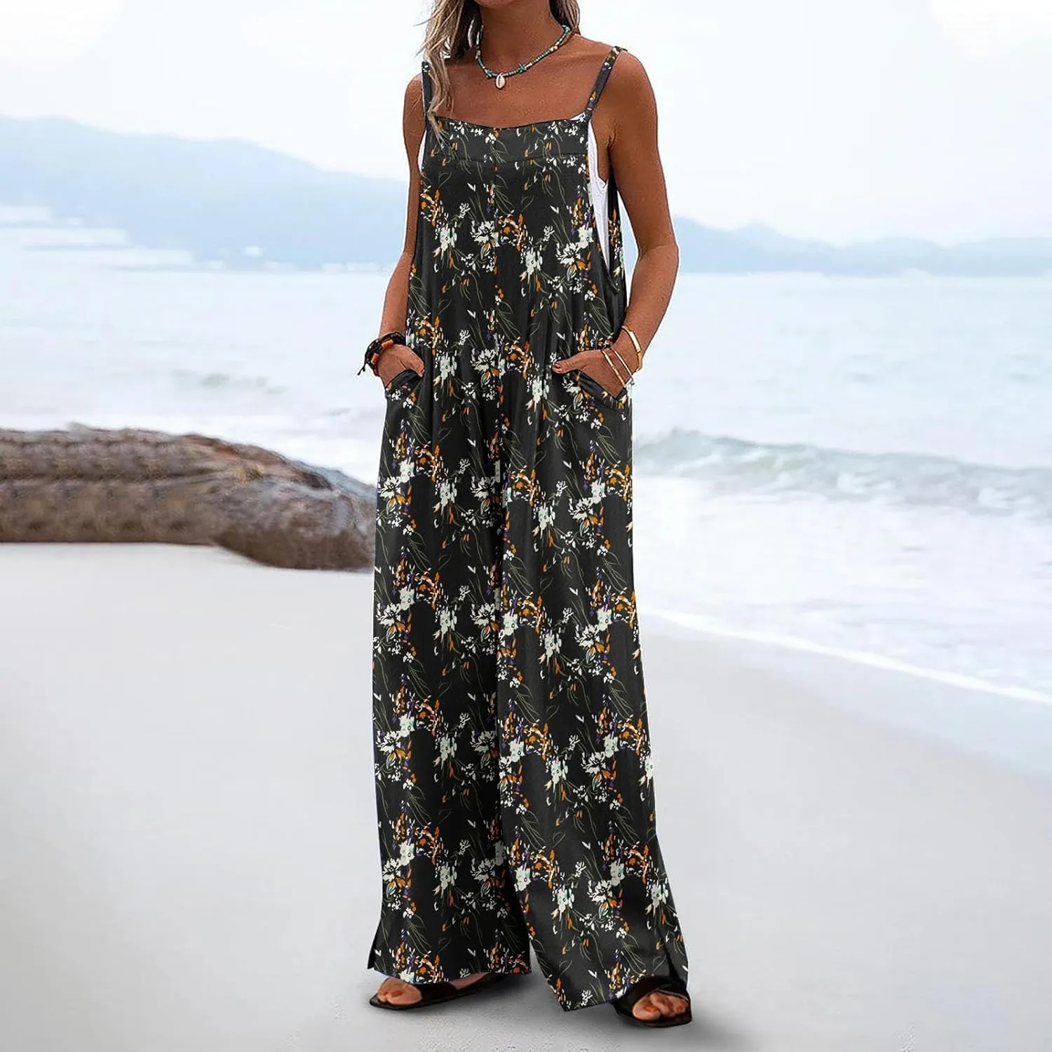 One Piece Jumpsuits for Women Overalls 2025 Spring Summer Rompers Vintage Boho Floral Adjustable Straps Wide Leg Jumpsuits