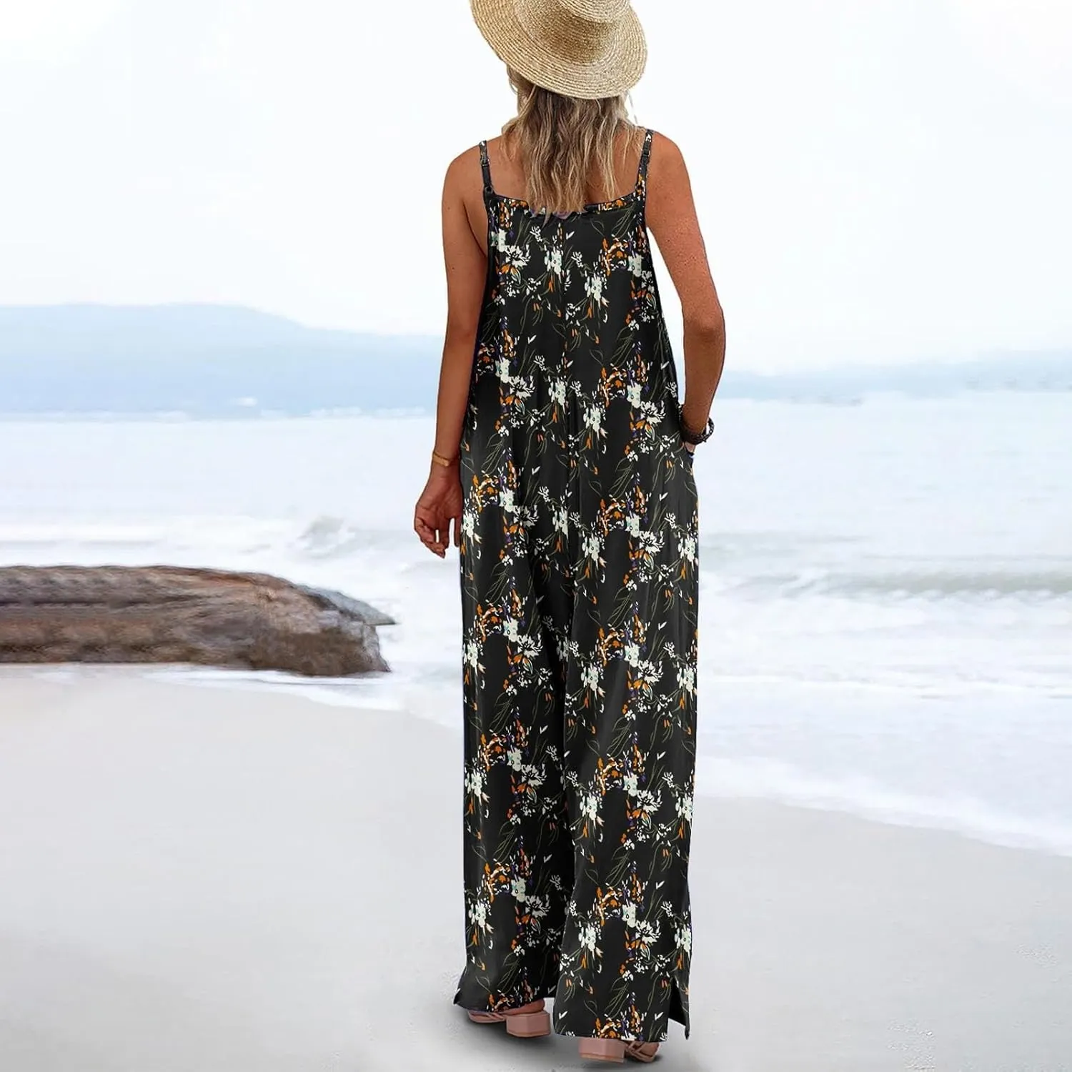 One Piece Jumpsuits for Women Overalls 2025 Spring Summer Rompers Vintage Boho Floral Adjustable Straps Wide Leg Jumpsuits