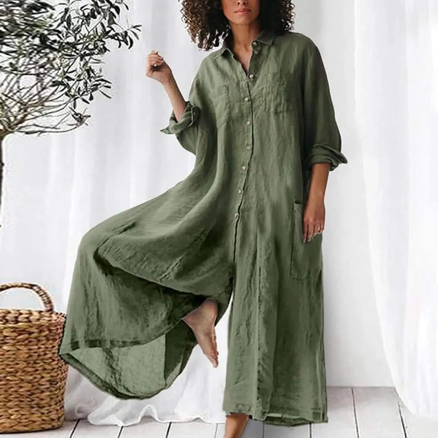 Oplxuo Womens Plus Size Loose Jumpsuit Cotton Linen Square Neck Cap Sleeve Casual Oversized Baggy Rompers Wide Leg Long Pants