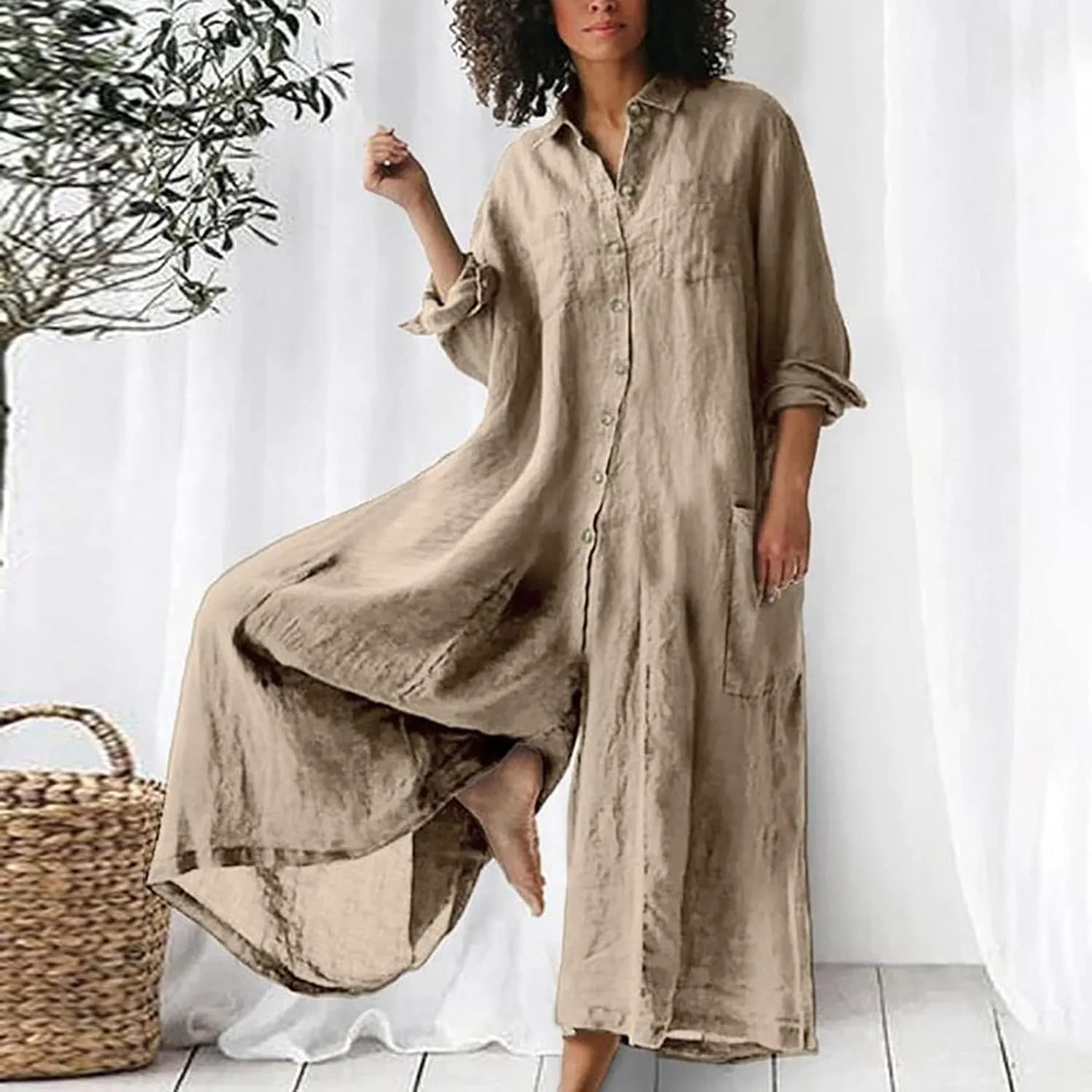 Oplxuo Womens Plus Size Loose Jumpsuit Cotton Linen Square Neck Cap Sleeve Casual Oversized Baggy Rompers Wide Leg Long Pants