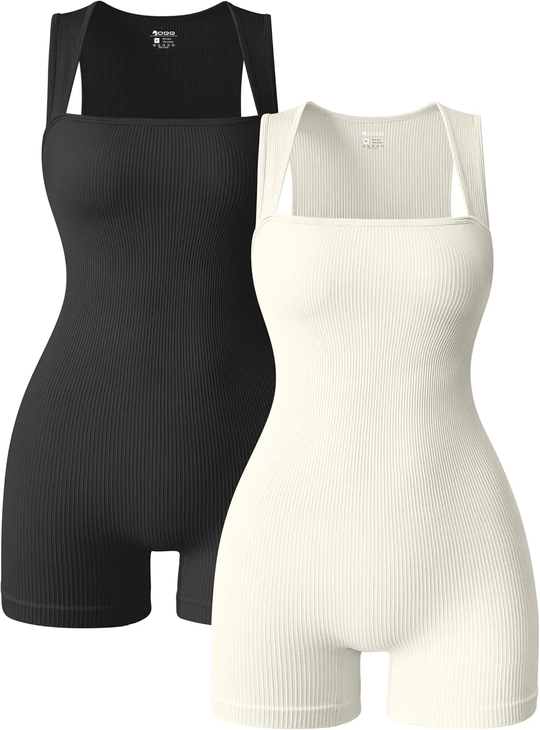 OQQ Women 2 Piece Rompers Yoga Stretch Strappy Square Neck Sleeveless Exercise Rompers