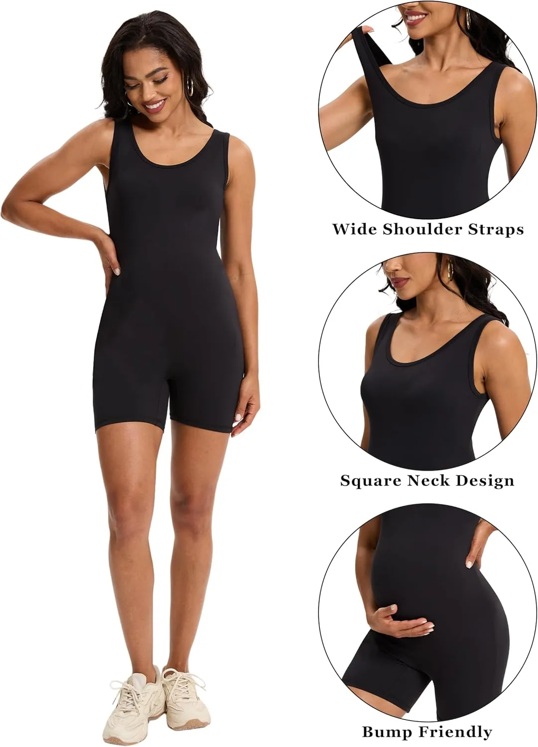 Peauty Buttery Soft Maternity Bodysuit Romper - Slim Fit Scoop Neck One Piece Shorts Jumpsuit for Casual Wear