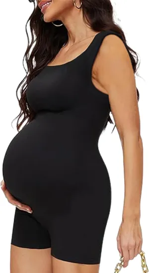 Peauty Buttery Soft Maternity Bodysuit Romper - Slim Fit Scoop Neck One Piece Shorts Jumpsuit for Casual Wear