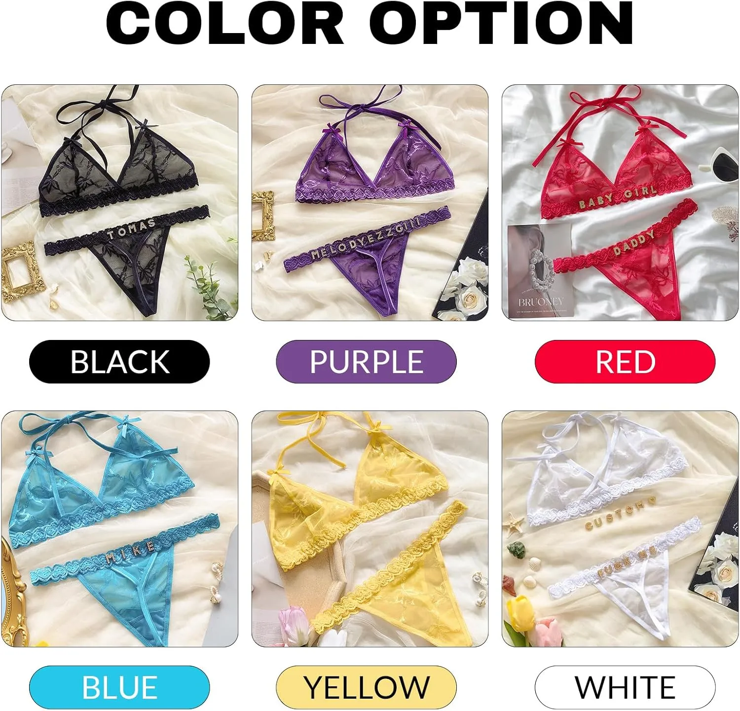 Personalized Thongs with Names Bra Set,Custom Sexy Lace Thongs with Name,Personalized Underwear Panties Lace Bikini
