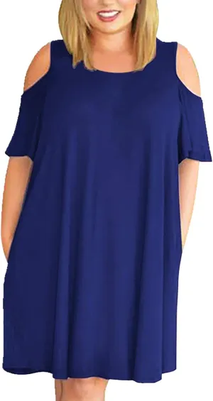 Plus Size Dresses for Curvy Women 2025 Summer Casual Short Sleeve Tshirt Midi Dress with Pockets Beach Vacation Dress