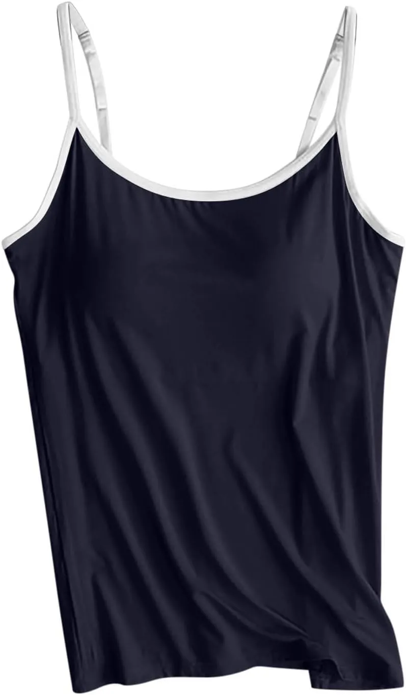 Plus Size Tank Tops with Built in Bras Spaghetti Strap Adjustable Casual Smooth Fashion Workout Athletic Camisole