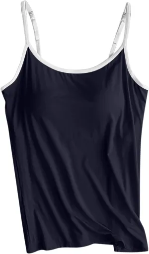 Plus Size Tank Tops with Built in Bras Spaghetti Strap Adjustable Casual Smooth Fashion Workout Athletic Camisole