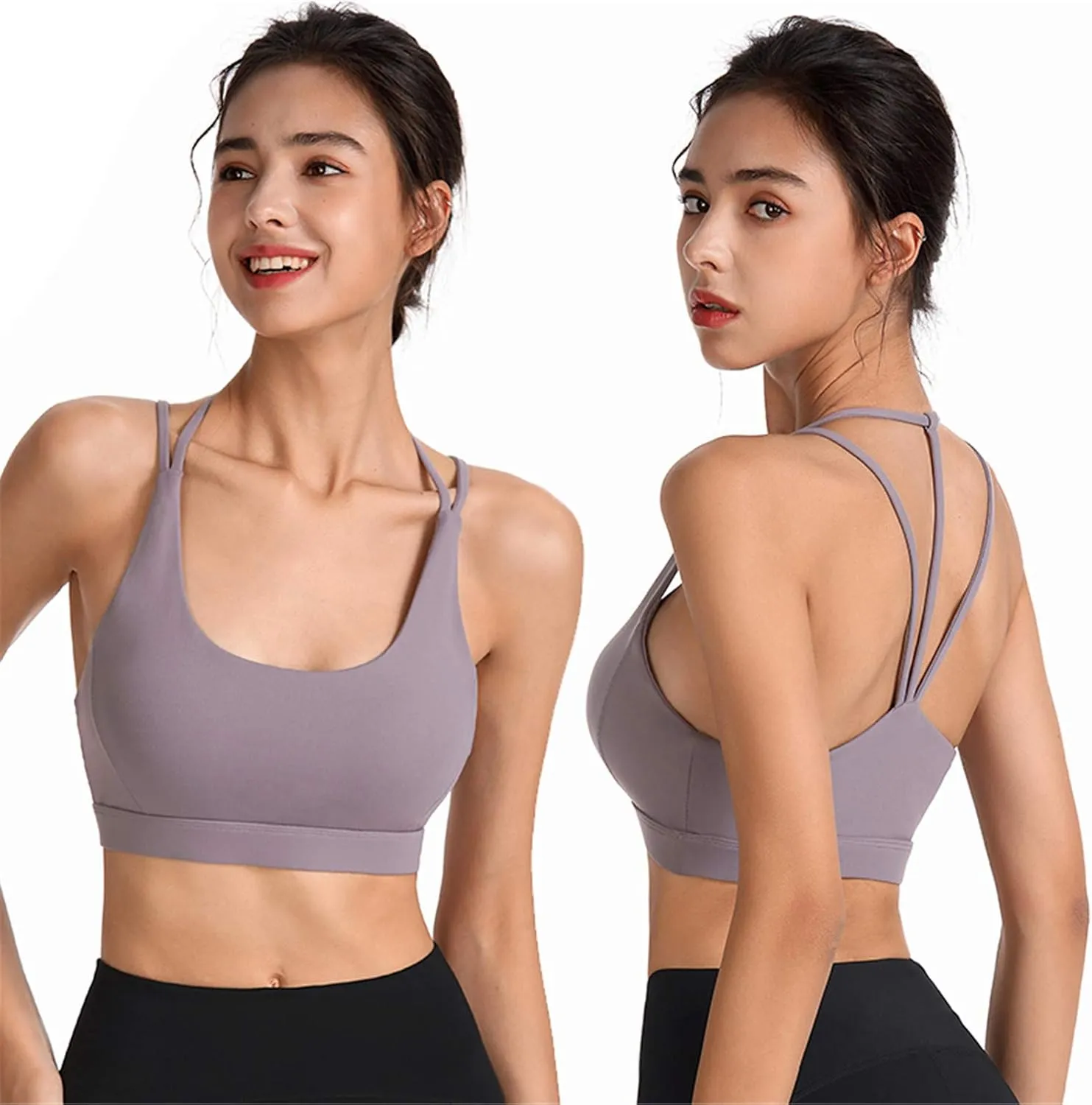 Plus Sports Bra for Women Double Strap U Neck Quick Dry Bras Soft Smooth Scoop Neck Running Seamless Bra