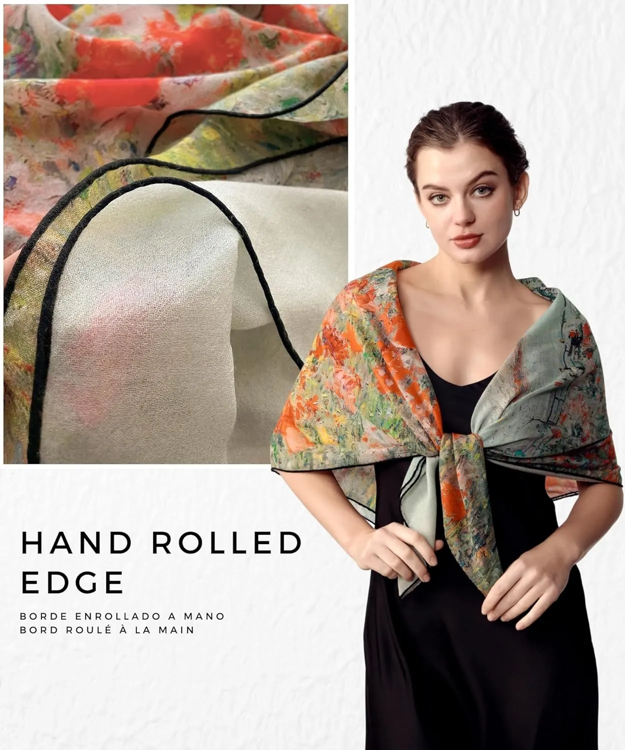 PoeticEHome 100% Cashmere Scarf Wrap – Ultra Soft Large Square Shawl for Women, Artistic Painting Design | Luxury Gift Box