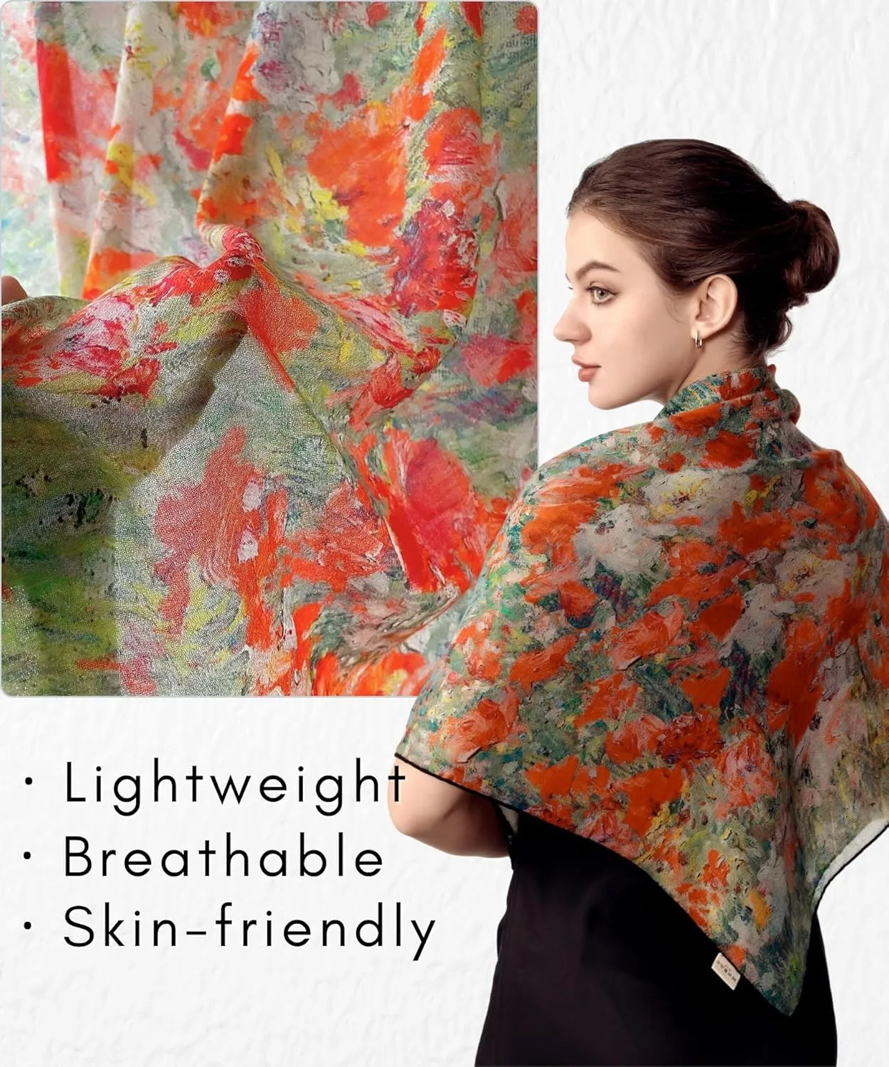 PoeticEHome 100% Cashmere Scarf Wrap – Ultra Soft Large Square Shawl for Women, Artistic Painting Design | Luxury Gift Box