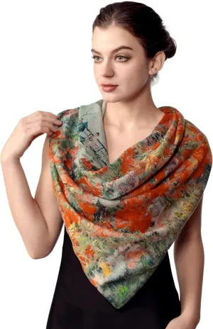 PoeticEHome 100% Cashmere Scarf Wrap – Ultra Soft Large Square Shawl for Women, Artistic Painting Design | Luxury Gift Box