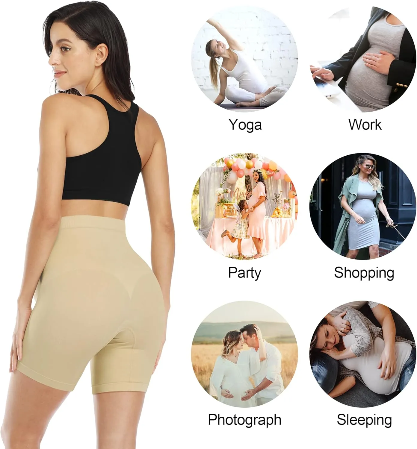 POSHGLAM Women's Maternity Shapewear Seamless Pregnancy Underwear Belly Support High Waist Mid-Thigh Panties Shorts