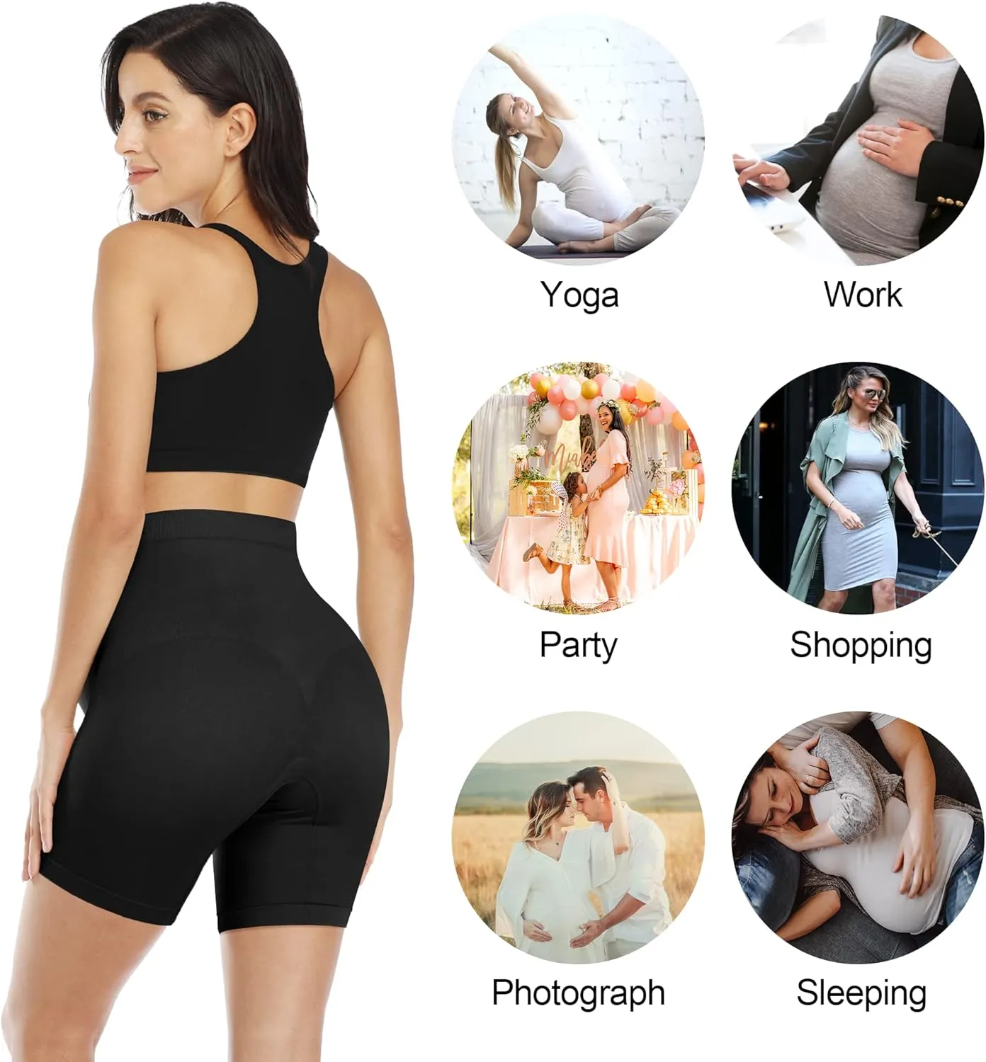 POSHGLAM Women's Maternity Shapewear Seamless Pregnancy Underwear Belly Support High Waist Mid-Thigh Panties Shorts