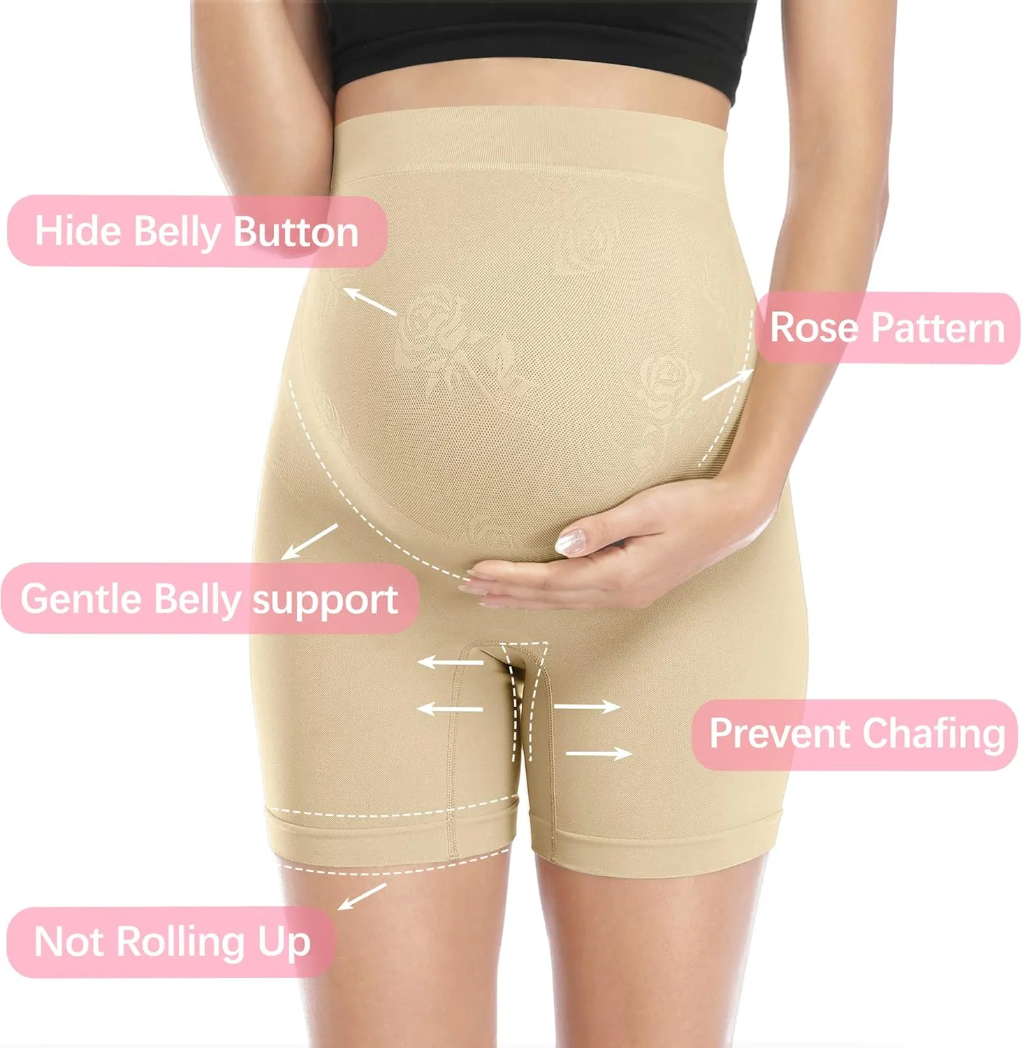 POSHGLAM Women's Maternity Shapewear Seamless Pregnancy Underwear Belly Support High Waist Mid-Thigh Panties Shorts