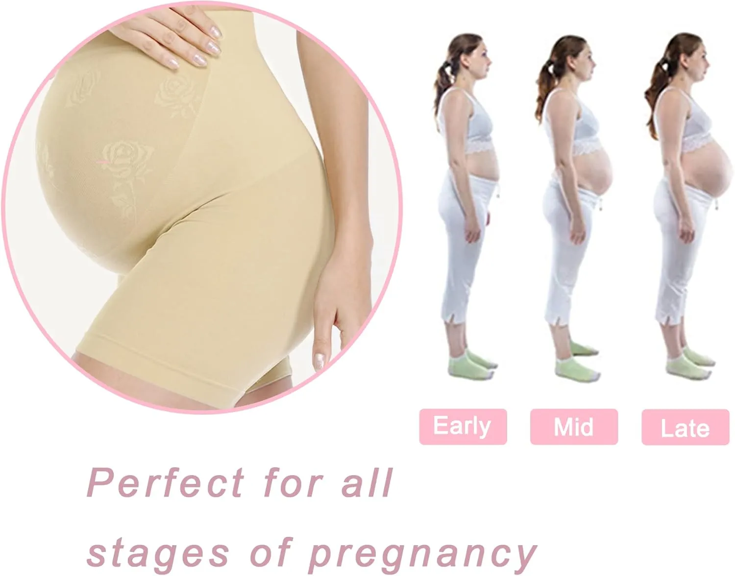 POSHGLAM Women's Maternity Shapewear Seamless Pregnancy Underwear Belly Support High Waist Mid-Thigh Panties Shorts