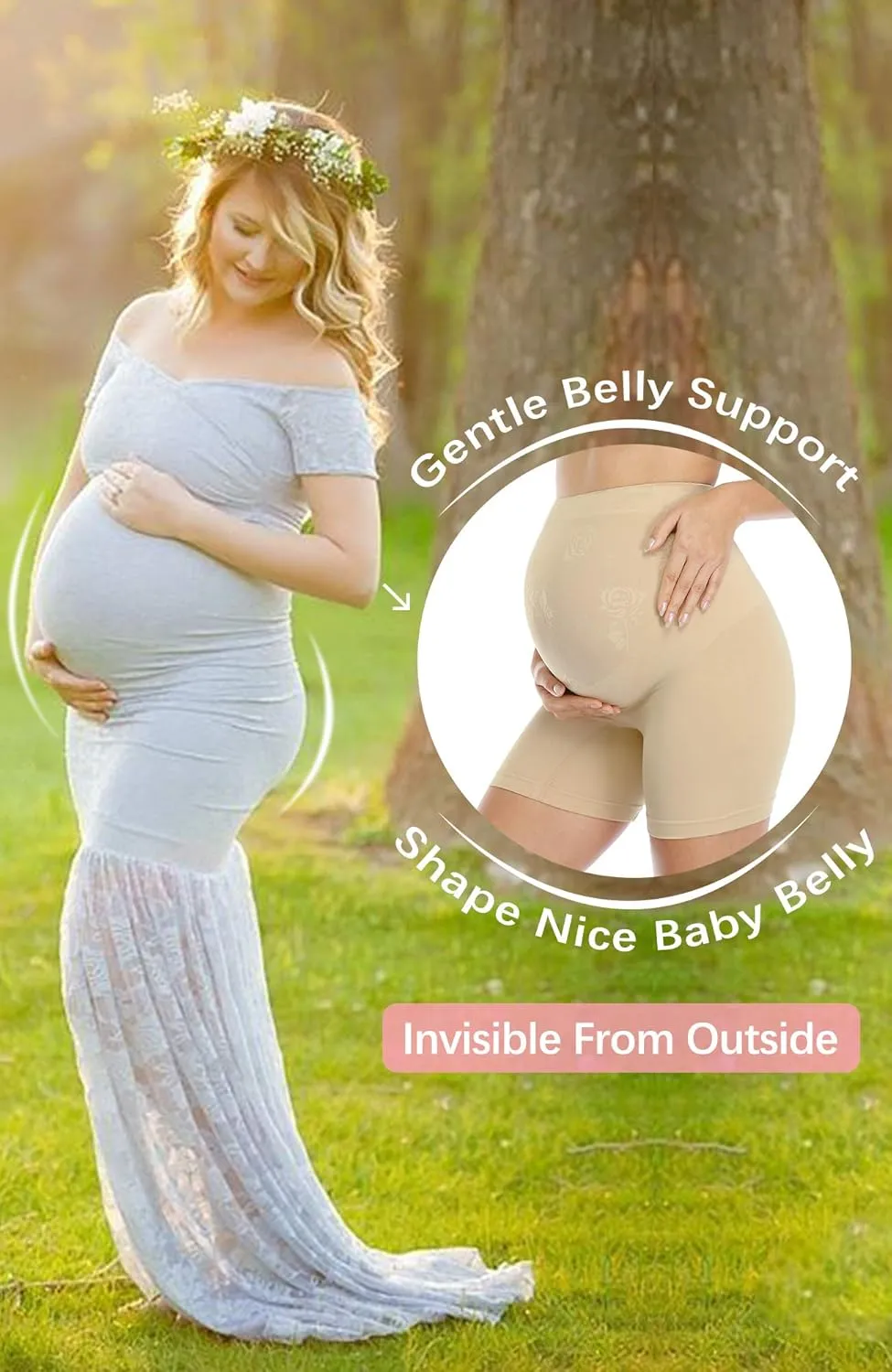 POSHGLAM Women's Maternity Shapewear Seamless Pregnancy Underwear Belly Support High Waist Mid-Thigh Panties Shorts