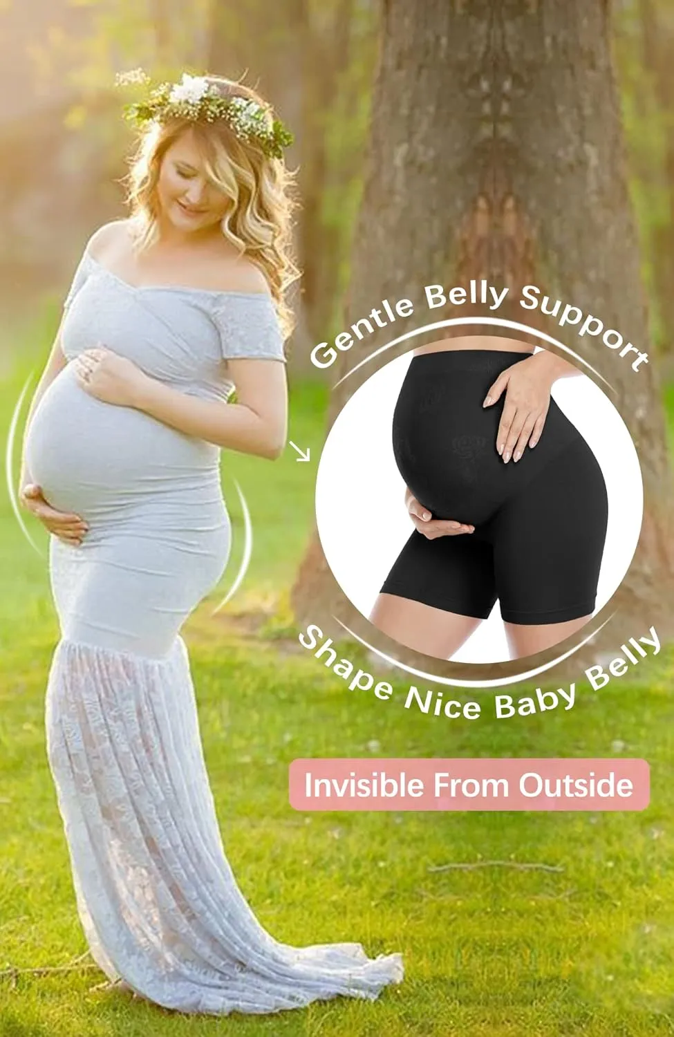 POSHGLAM Women's Maternity Shapewear Seamless Pregnancy Underwear Belly Support High Waist Mid-Thigh Panties Shorts