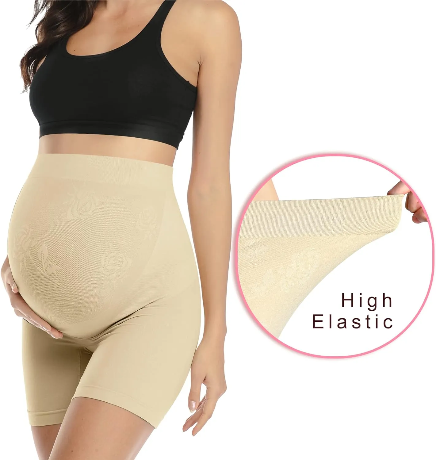 POSHGLAM Women's Maternity Shapewear Seamless Pregnancy Underwear Belly Support High Waist Mid-Thigh Panties Shorts