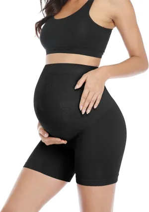 POSHGLAM Women's Maternity Shapewear Seamless Pregnancy Underwear Belly Support High Waist Mid-Thigh Panties Shorts