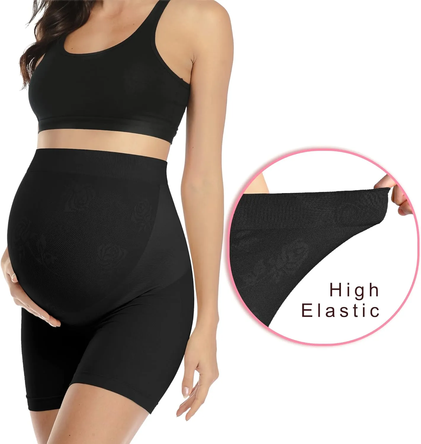 POSHGLAM Women's Maternity Shapewear Seamless Pregnancy Underwear Belly Support High Waist Mid-Thigh Panties Shorts
