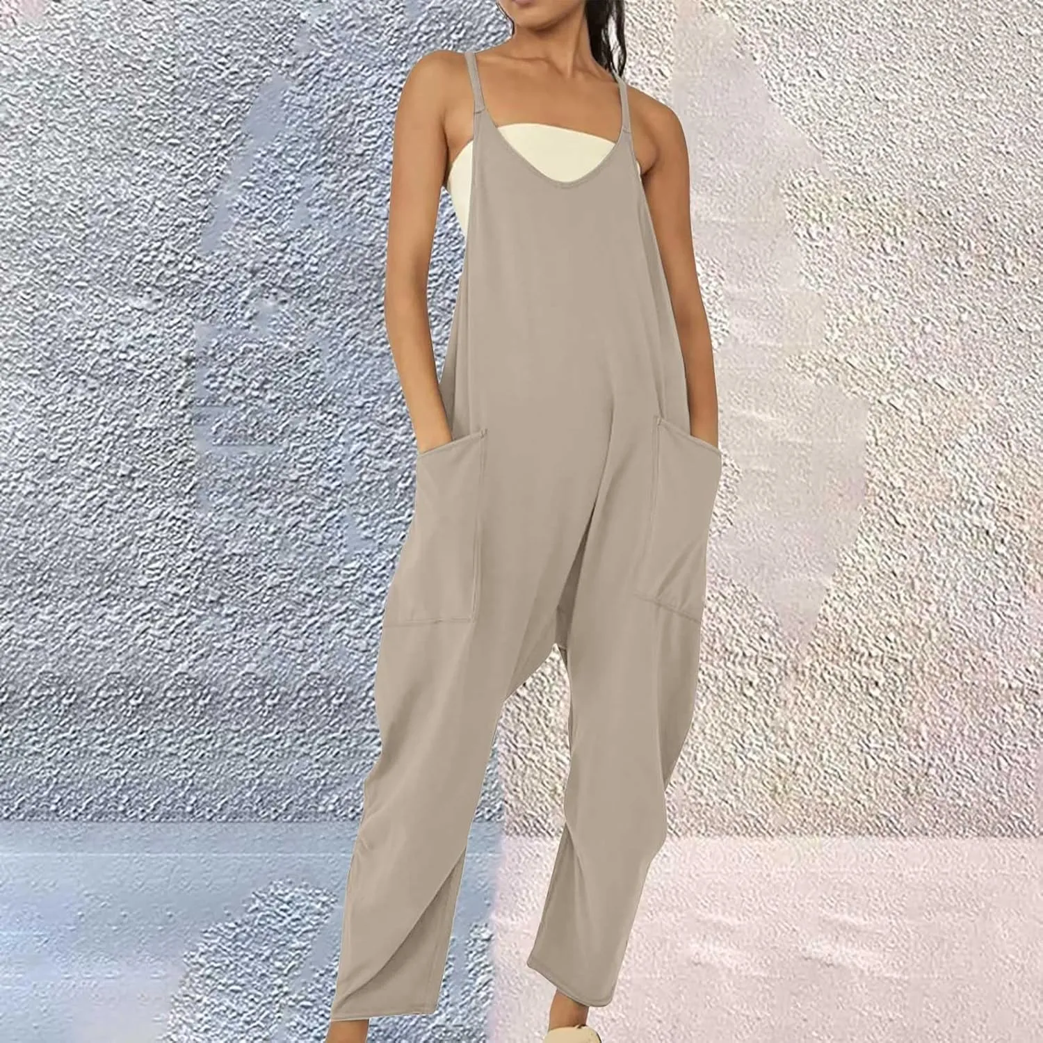 Pregnancy Jumpsuits for Women Maternity Jumper Sleeveless Harem Overalls Stretchy Adjustable Strap Romper with Pocket