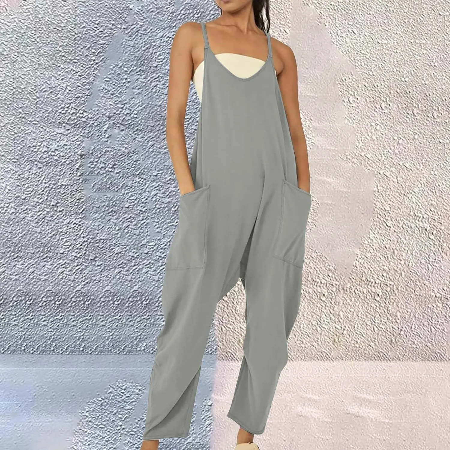 Pregnancy Jumpsuits for Women Maternity Jumper Sleeveless Harem Overalls Stretchy Adjustable Strap Romper with Pocket