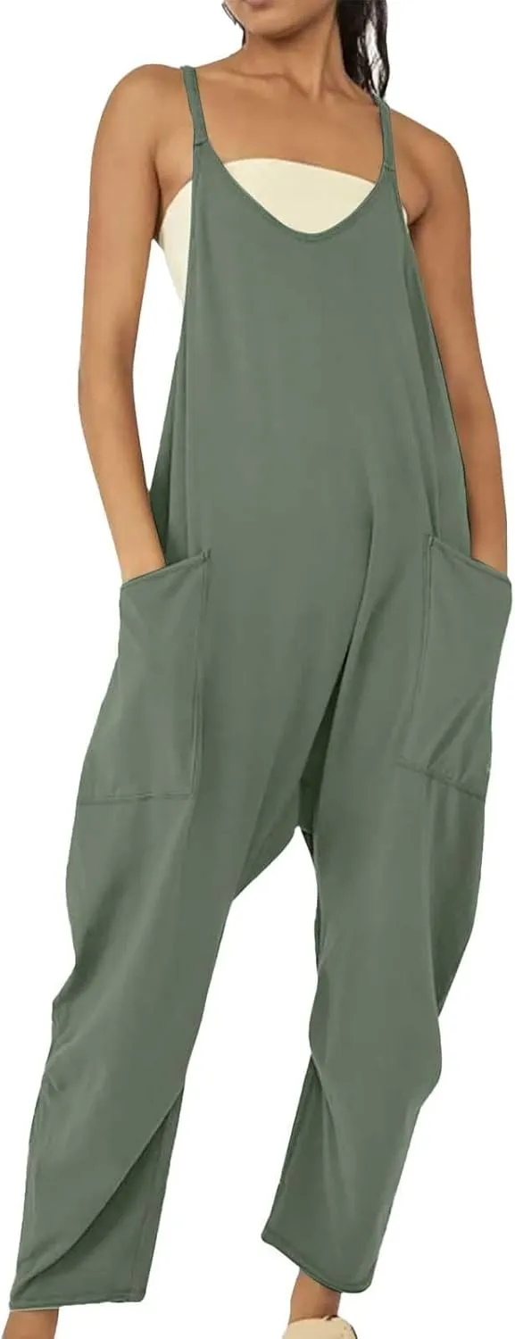 Pregnancy Jumpsuits for Women Maternity Jumper Sleeveless Harem Overalls Stretchy Adjustable Strap Romper with Pocket