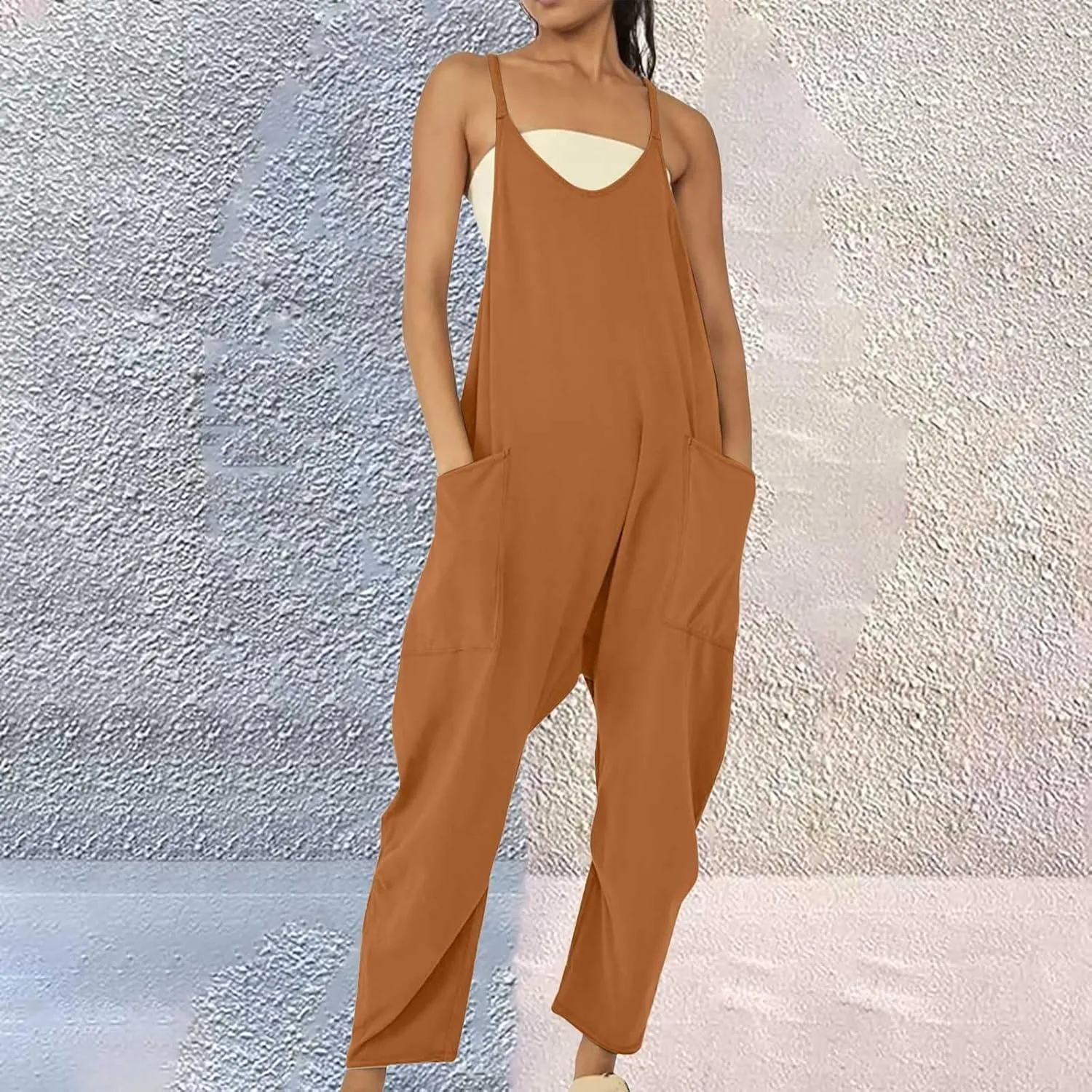 Pregnancy Jumpsuits for Women Maternity Jumper Sleeveless Harem Overalls Stretchy Adjustable Strap Romper with Pocket