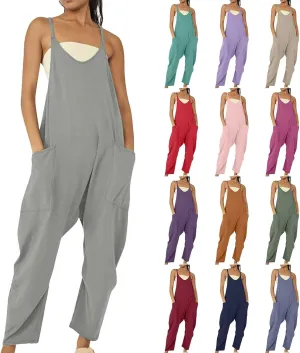 Pregnancy Jumpsuits for Women Maternity Jumper Sleeveless Harem Overalls Stretchy Adjustable Strap Romper with Pocket