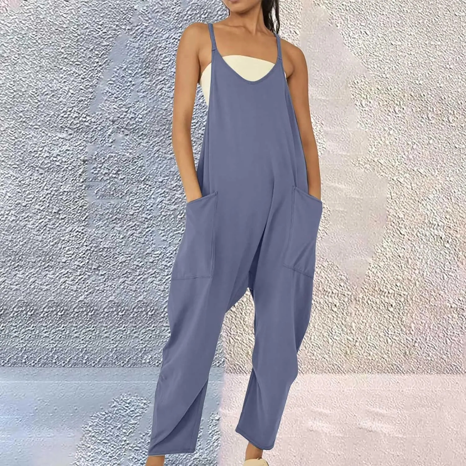 Pregnancy Jumpsuits for Women Maternity Jumper Sleeveless Harem Overalls Stretchy Adjustable Strap Romper with Pocket