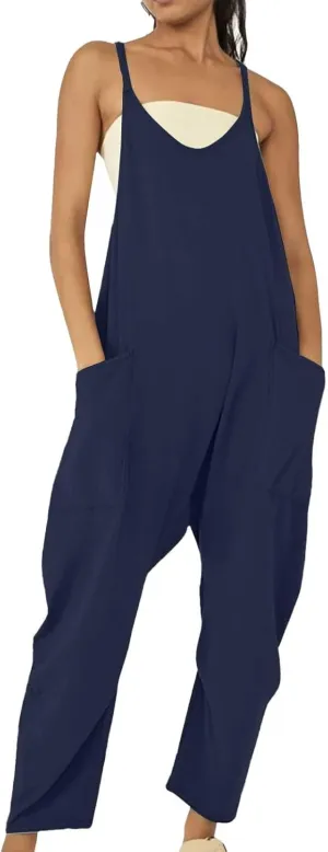 Pregnancy Jumpsuits for Women Maternity Jumper Sleeveless Harem Overalls Stretchy Adjustable Strap Romper with Pocket