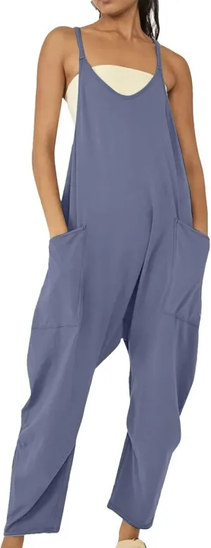 Pregnancy Jumpsuits for Women Maternity Jumper Sleeveless Harem Overalls Stretchy Adjustable Strap Romper with Pocket