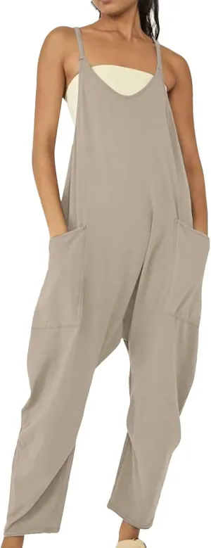 Pregnancy Jumpsuits for Women Maternity Jumper Sleeveless Harem Overalls Stretchy Adjustable Strap Romper with Pocket
