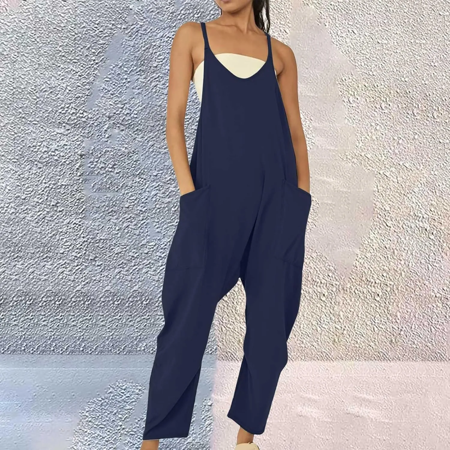 Pregnancy Jumpsuits for Women Maternity Jumper Sleeveless Harem Overalls Stretchy Adjustable Strap Romper with Pocket