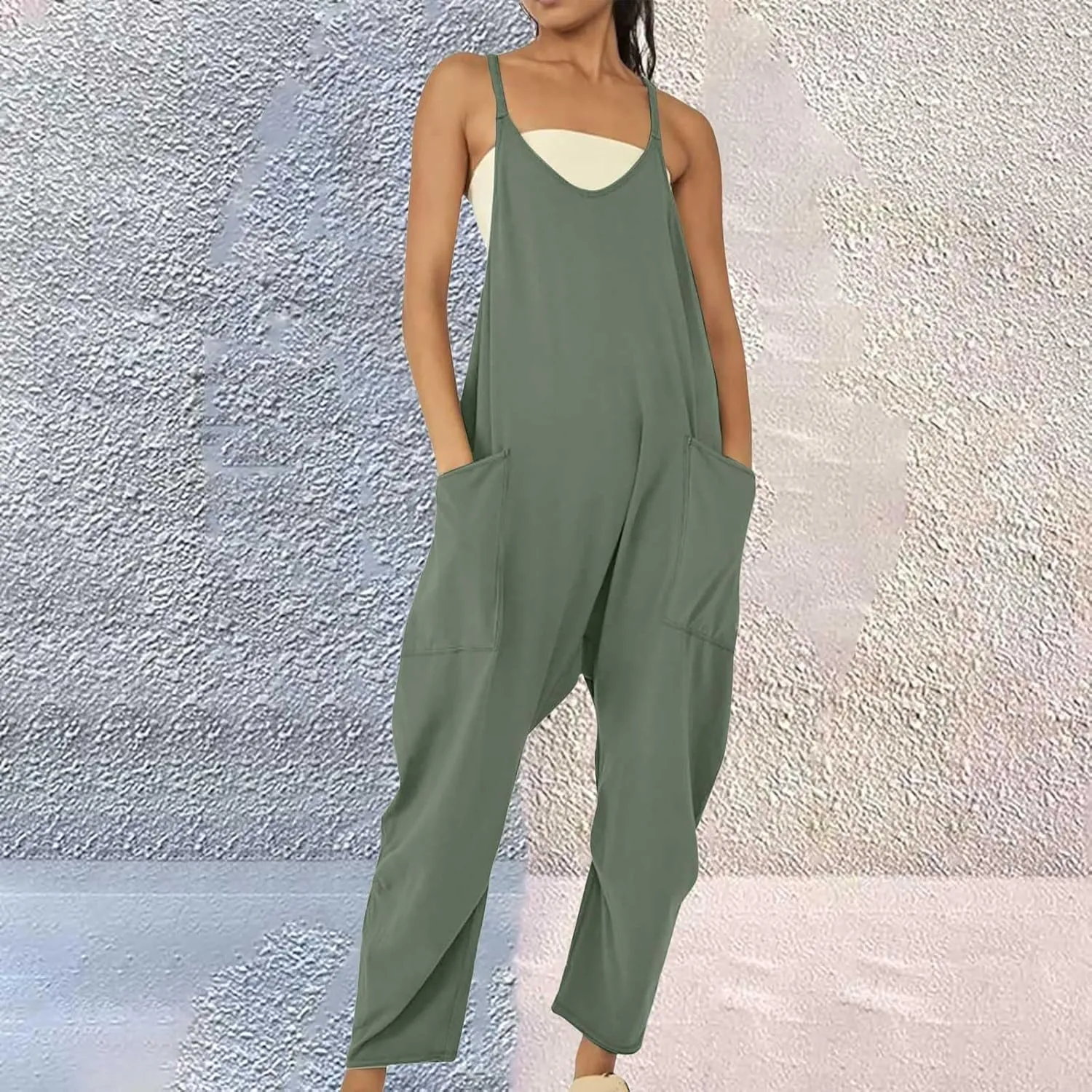 Pregnancy Jumpsuits for Women Maternity Jumper Sleeveless Harem Overalls Stretchy Adjustable Strap Romper with Pocket