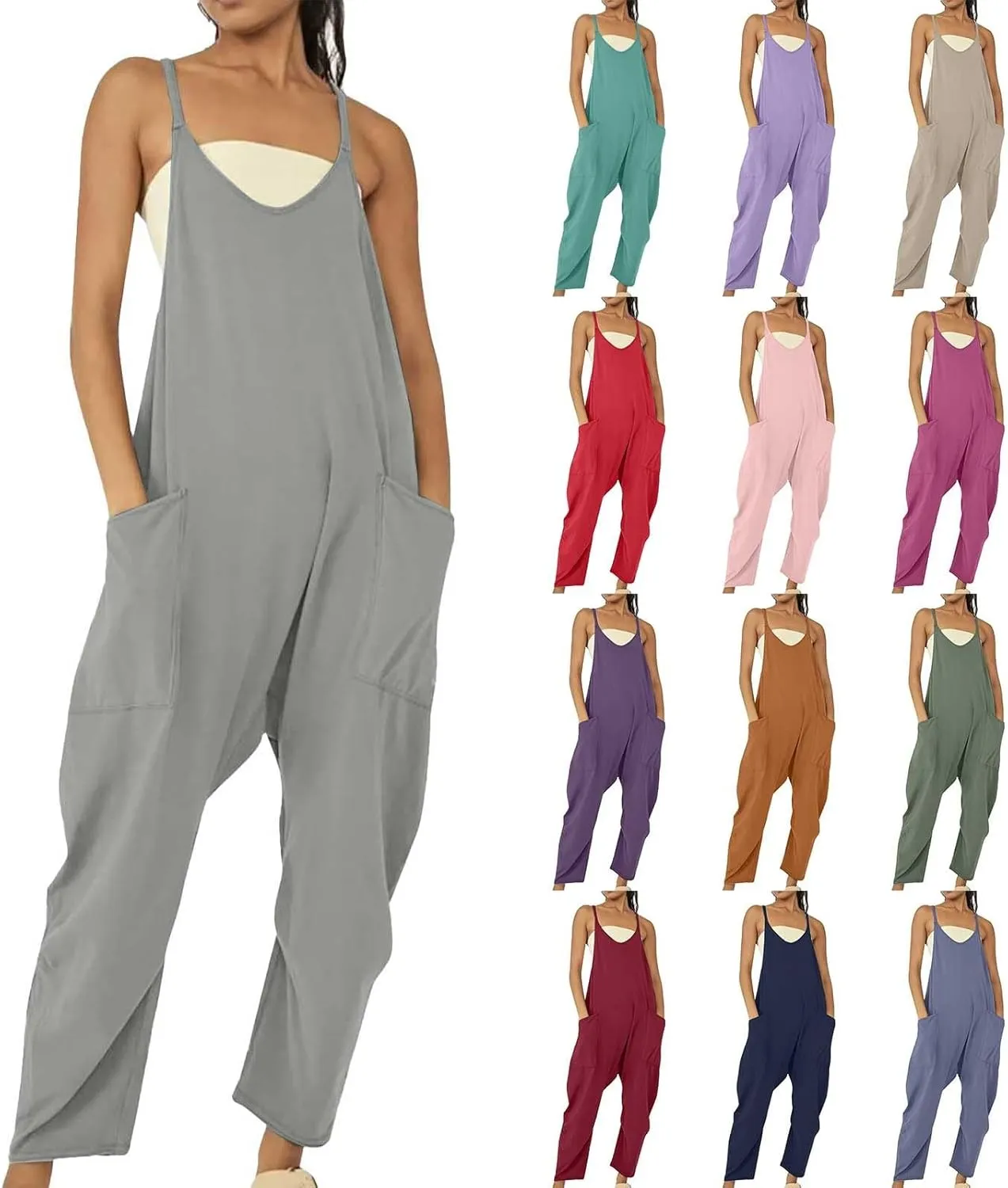 Pregnancy Jumpsuits for Women Maternity Jumper Sleeveless Harem Overalls Stretchy Adjustable Strap Romper with Pocket