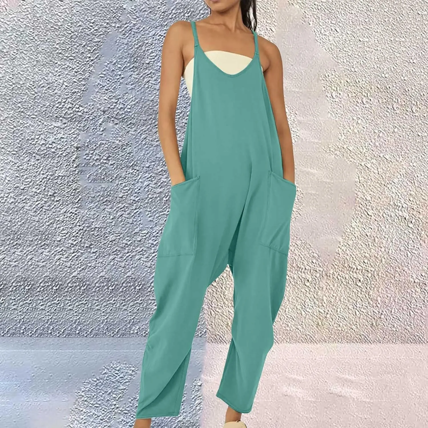 Pregnancy Jumpsuits for Women Maternity Jumper Sleeveless Harem Overalls Stretchy Adjustable Strap Romper with Pocket
