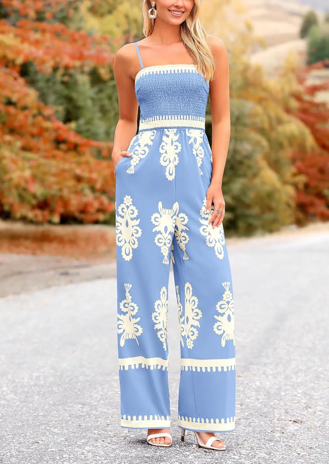 PRETTYGARDEN Jumpsuits for Women 2025 Summer One Piece Beach Vacation Outfits Spaghetti Strap Wide Leg Pants Rompers