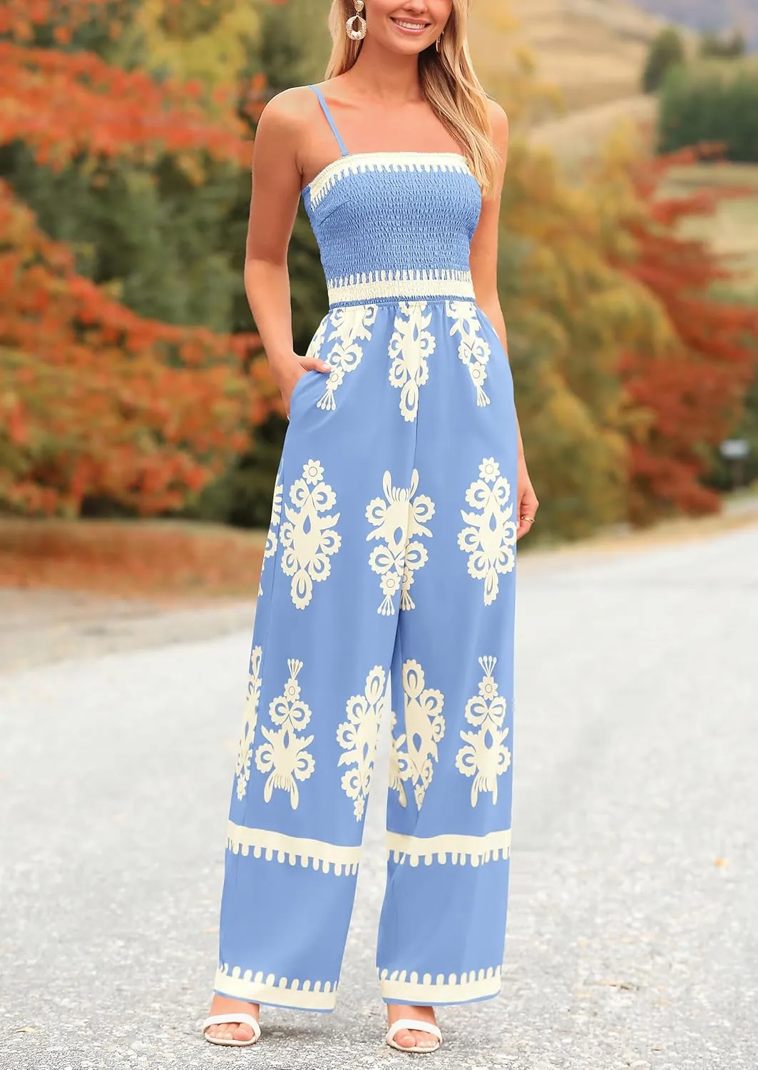 PRETTYGARDEN Jumpsuits for Women 2025 Summer One Piece Beach Vacation Outfits Spaghetti Strap Wide Leg Pants Rompers