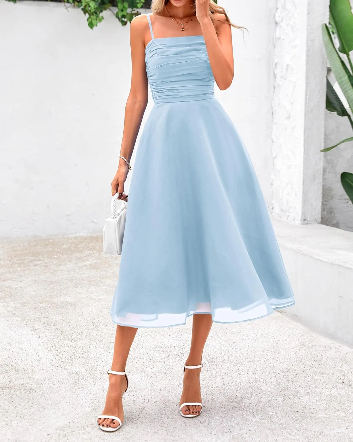 PRETTYGARDEN Womens Summer Dresses 2025 Spaghetti Strap Sleeveless Smocked Flowy Midi Wedding Guest Dress with Pockets