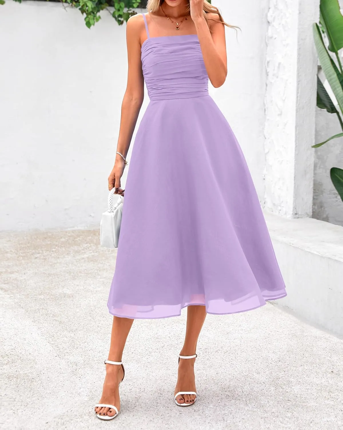 PRETTYGARDEN Womens Summer Dresses 2025 Spaghetti Strap Sleeveless Smocked Flowy Midi Wedding Guest Dress with Pockets