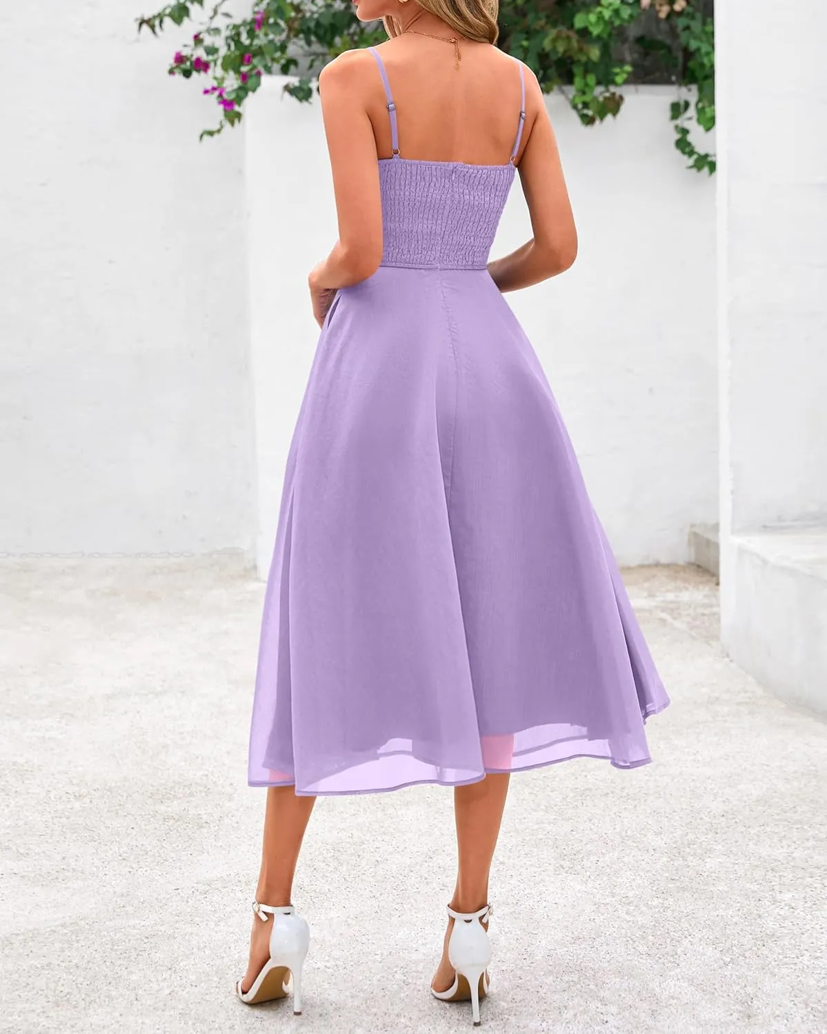 PRETTYGARDEN Womens Summer Dresses 2025 Spaghetti Strap Sleeveless Smocked Flowy Midi Wedding Guest Dress with Pockets