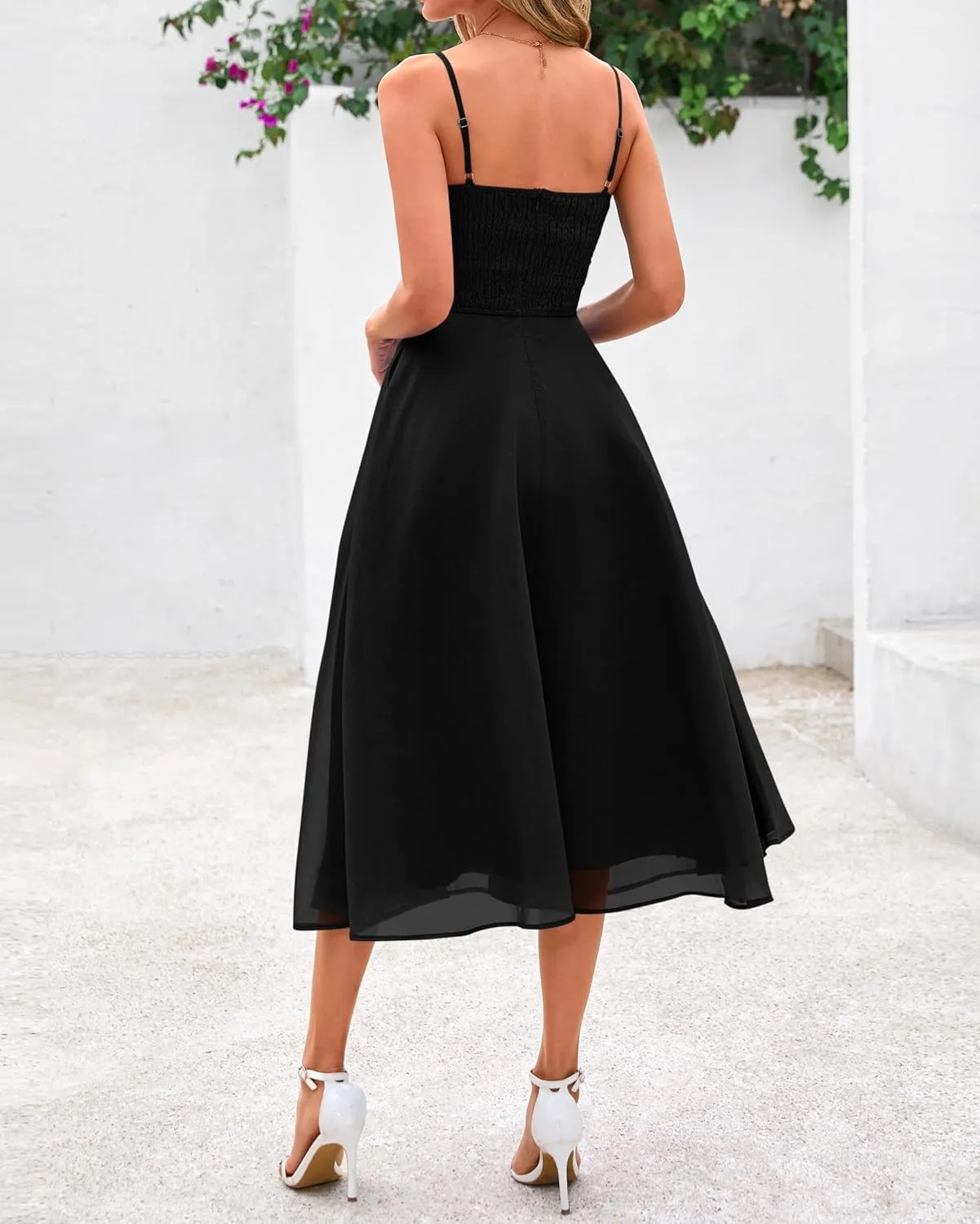 PRETTYGARDEN Womens Summer Dresses 2025 Spaghetti Strap Sleeveless Smocked Flowy Midi Wedding Guest Dress with Pockets