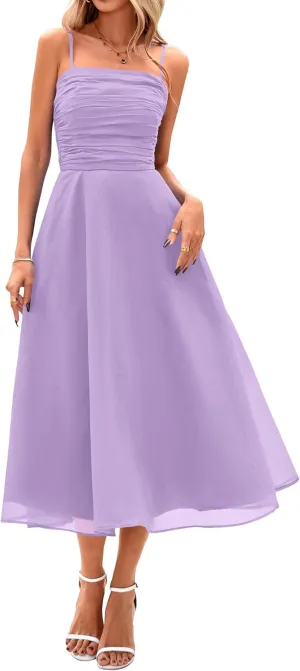 PRETTYGARDEN Womens Summer Dresses 2025 Spaghetti Strap Sleeveless Smocked Flowy Midi Wedding Guest Dress with Pockets