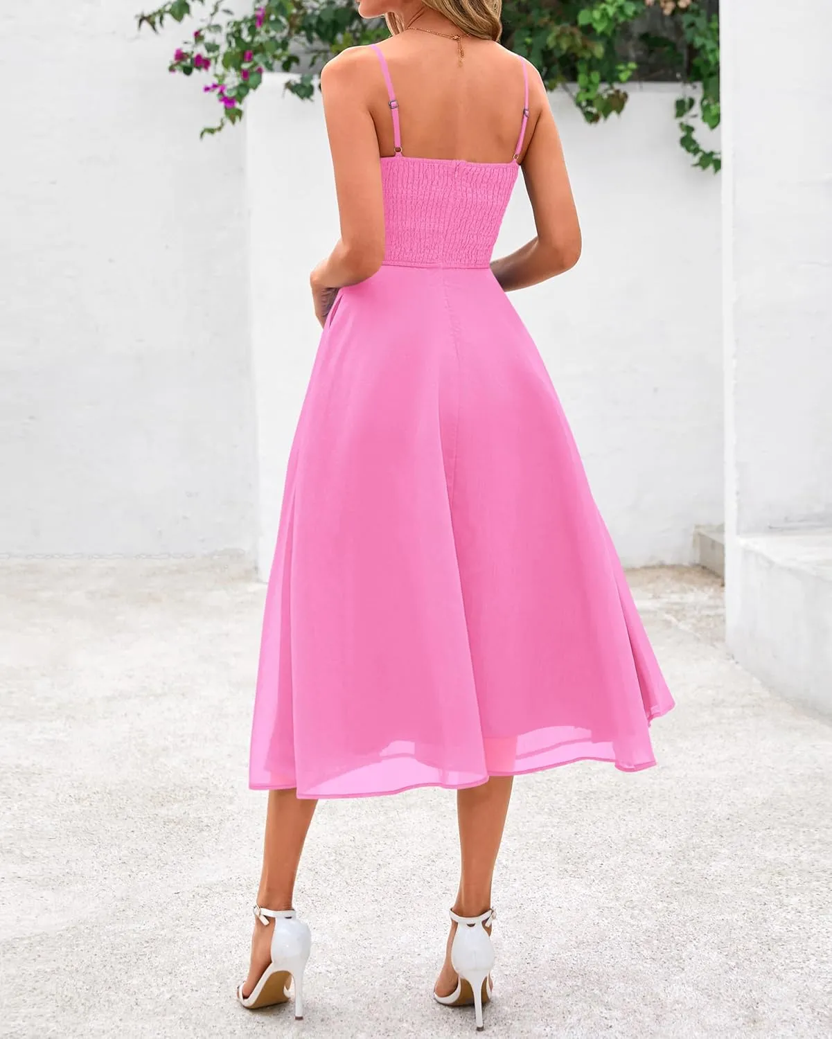 PRETTYGARDEN Womens Summer Dresses 2025 Spaghetti Strap Sleeveless Smocked Flowy Midi Wedding Guest Dress with Pockets