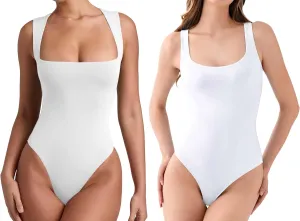 REORIA Womens Summer Sexy Sleeveless Square Neck Bodysuits