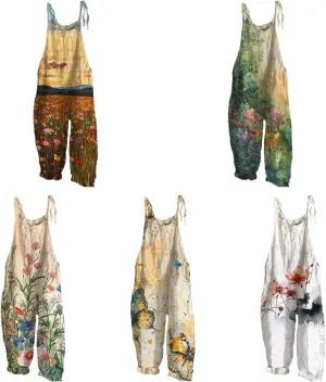 Rompers For Women 2024 Boho Floral Printed Plus Size Wide Leg Jumpsuits Lounge Rompers Sleeveless Strappy Pants