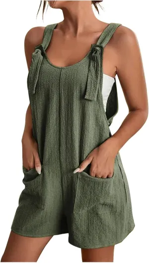 Rompers for Women 2025 Summer Sleeveless Jumpsuits Casual Loose Fit Adjustable Strap Shorts Overalls with Pockets