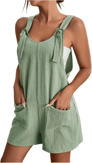 Rompers for Women 2025 Summer Sleeveless Jumpsuits Casual Loose Fit Adjustable Strap Shorts Overalls with Pockets