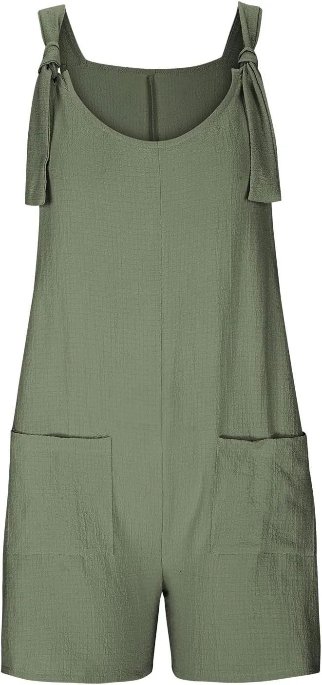 Rompers for Women 2025 Summer Sleeveless Jumpsuits Casual Loose Fit Adjustable Strap Shorts Overalls with Pockets